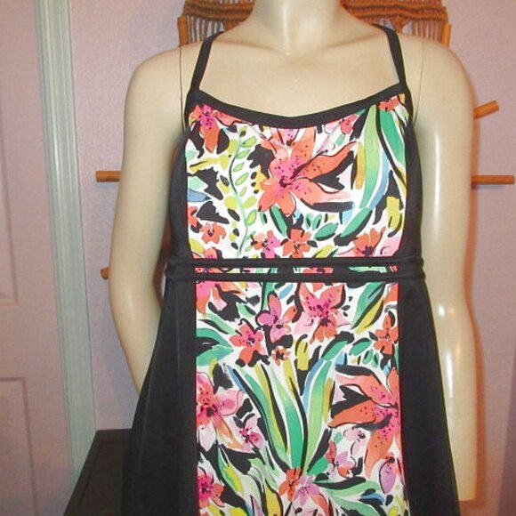 Fit 4 Ur Thighs Swim Dress Size 18W One Piece Airbrush Floral Slimming Minimizer - Picture 2 of 11